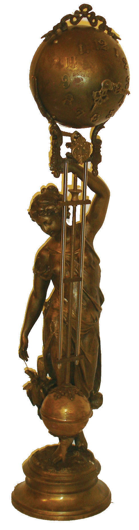 Asian reproduction of Ansonia "Huntress Ball Swing" 8 day figural mystery clock, c1990 — Antique Clocks Price Guide