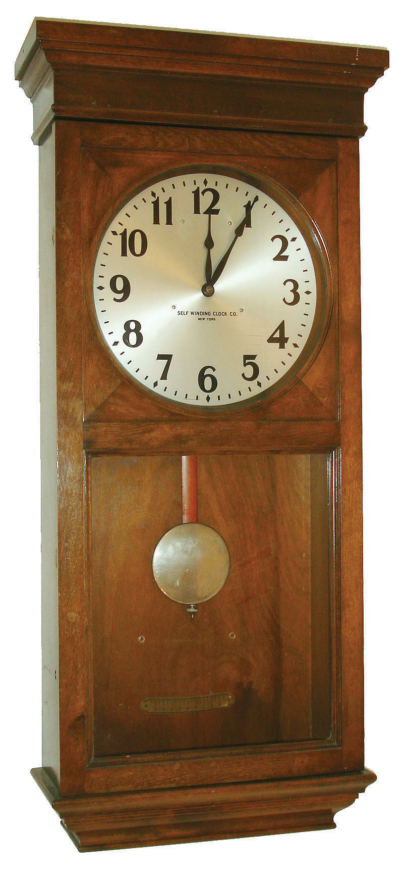 Self Winding Clock Co., New York, "No. 18-A" stained birch time only electrically wound wall clock, c1910 — Antique Clocks Price Guide