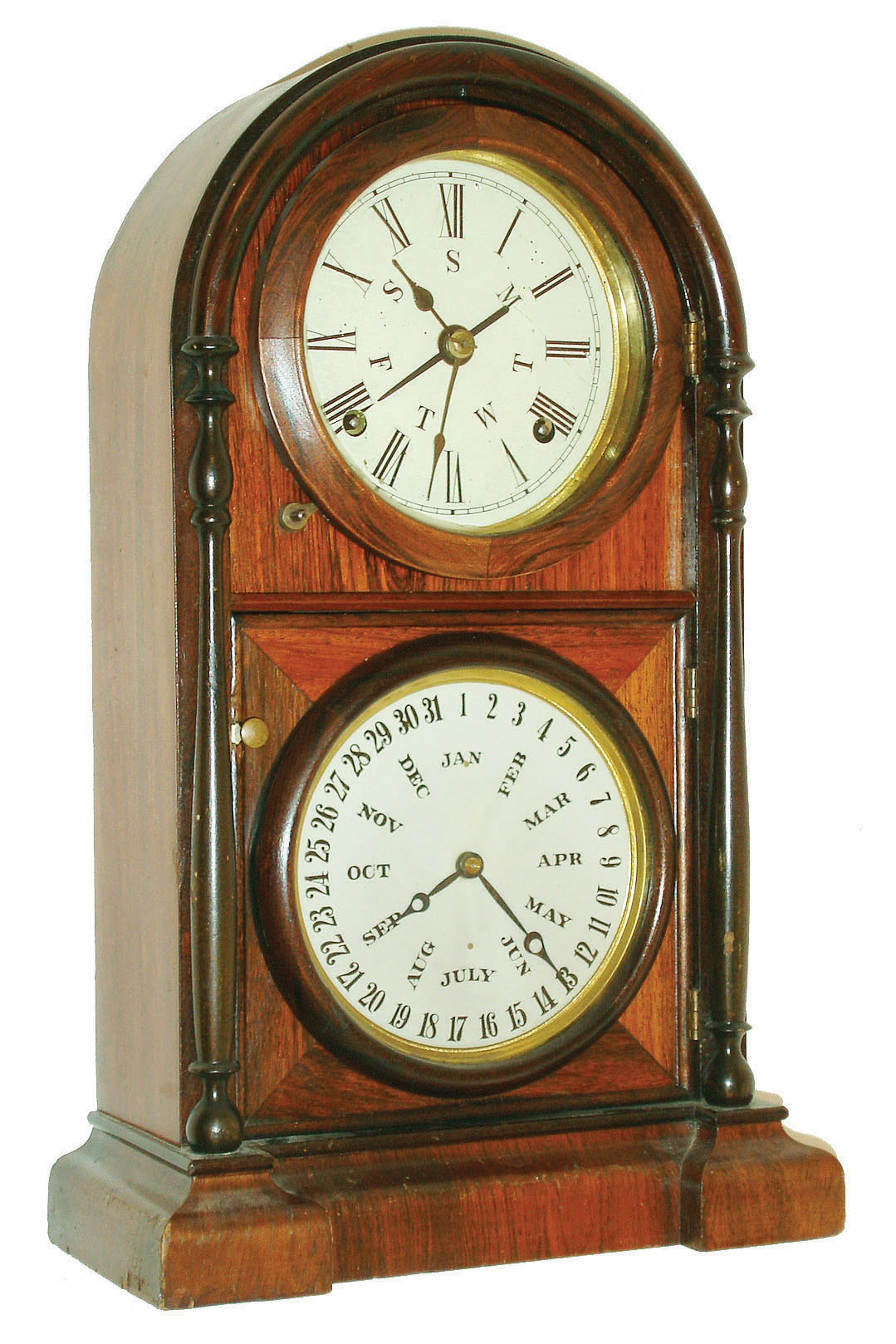 Welch, Spring & Co., Forestville, Conn.,  "Italian No. 3",  8 day time and strike double dial calendar clock, c1870 — Antique Clocks Price Guide