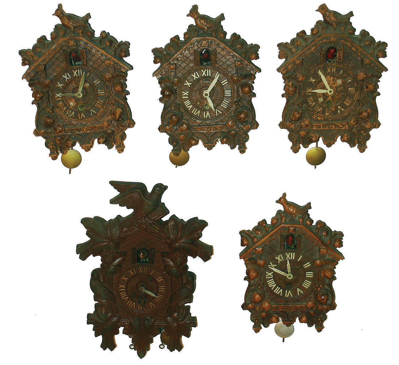 Clocks- 5 (Five) Lux and Keebler, Waterbury, Conn., 30-hour novelty timepieces, c1937 — Antique Clocks Price Guide