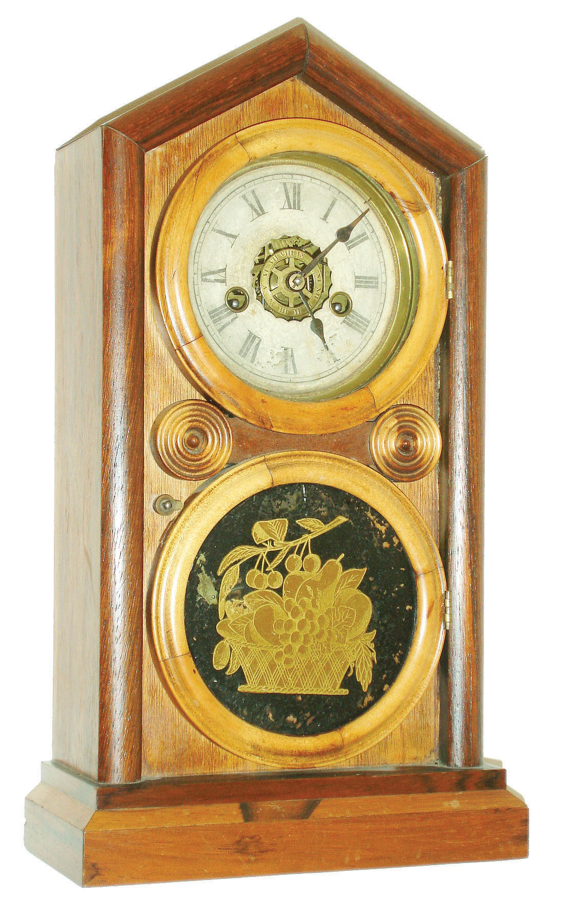Clocks- 2 (Two) E. Ingraham & Co., Bristol:  (1) "Doric",  30 hour time, strike and alarm and (2) "Venetian" 8 day time and strike shelf clock. — Antique Clocks Price Guide