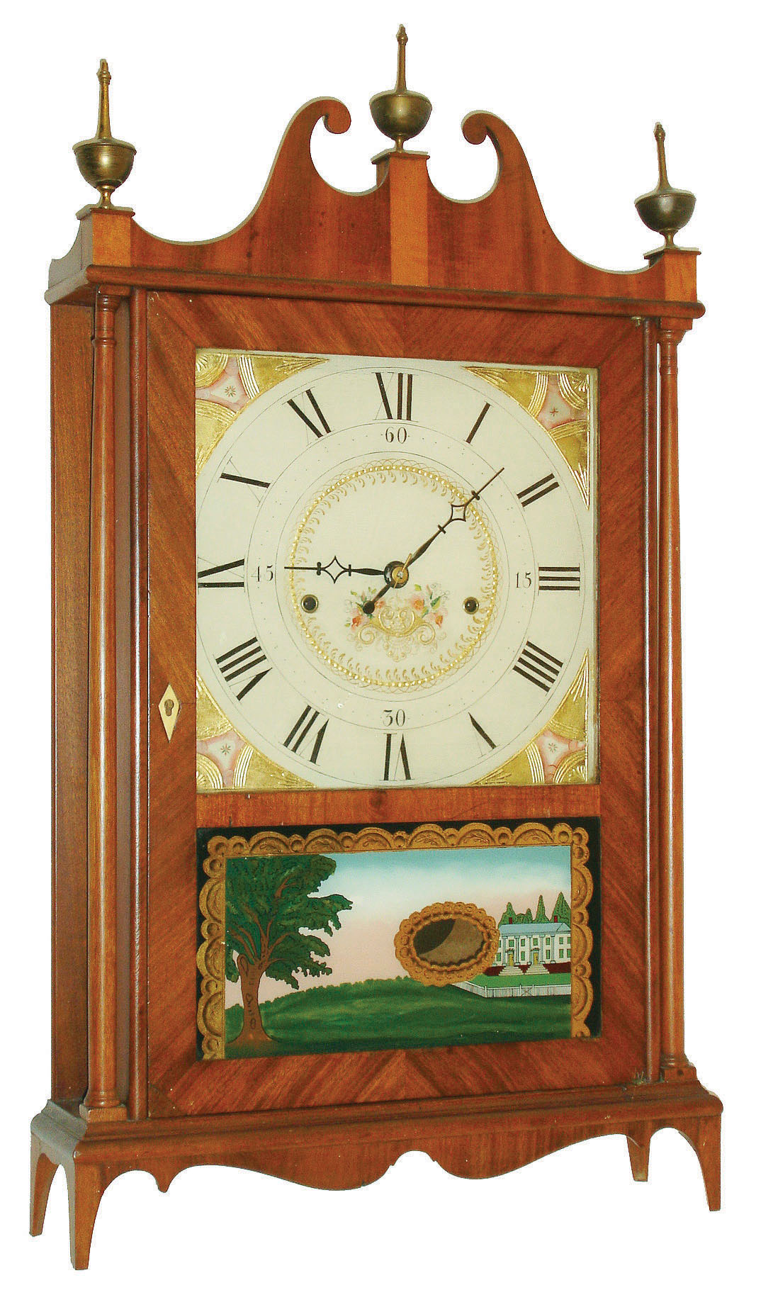 Seth Thomas, Plymouth, Conn., 30 hour, time and strike weight wood movement off center pillar and scroll mantel clock, c1825 — Antique Clocks Price Guide