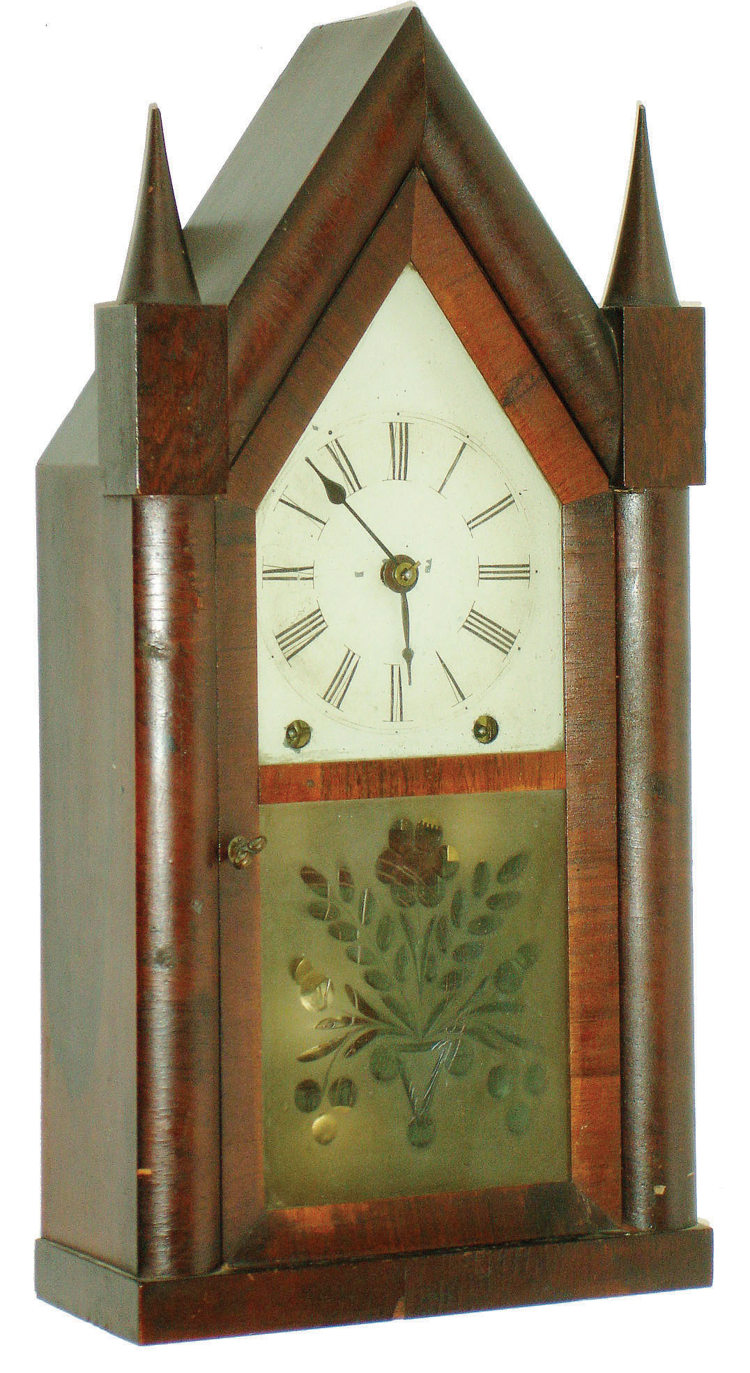 Brewster & Ingrahams, Bristol, Conn., 8 day. time and strike sharp gothic or steeple clock. c.1845 — Antique Clocks Price Guide