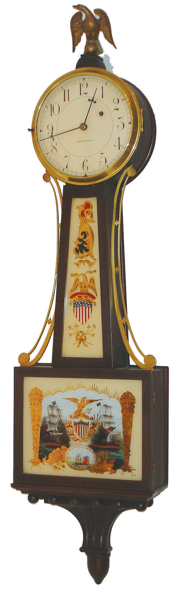 Waltham Watch Co., Waltham, Mass., 8 day weight patent or banjo timepiece, c1930 — Antique Clocks Price Guide