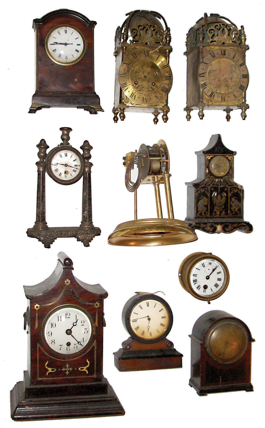 Clocks- 10 (Ten) small mechanical metal and wood case clocks, 19th & 20th centuries — Antique Clocks Price Guide