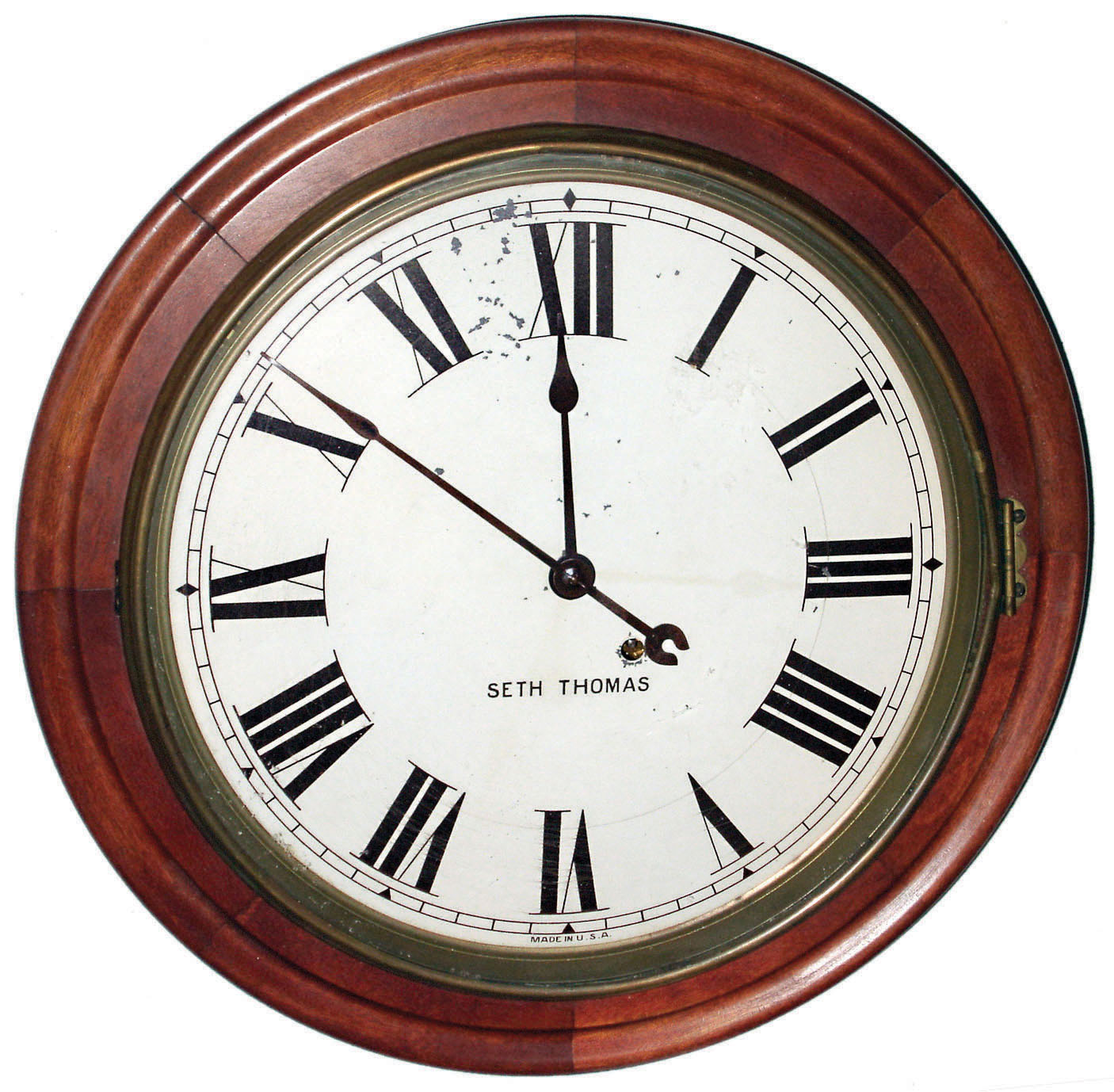 Seth Thomas, Thomaston, Conn., "Office No. 4" gallery wall clock, mahogany, 8 days, time only movement, dated 1917 — Antique Clocks Price Guide