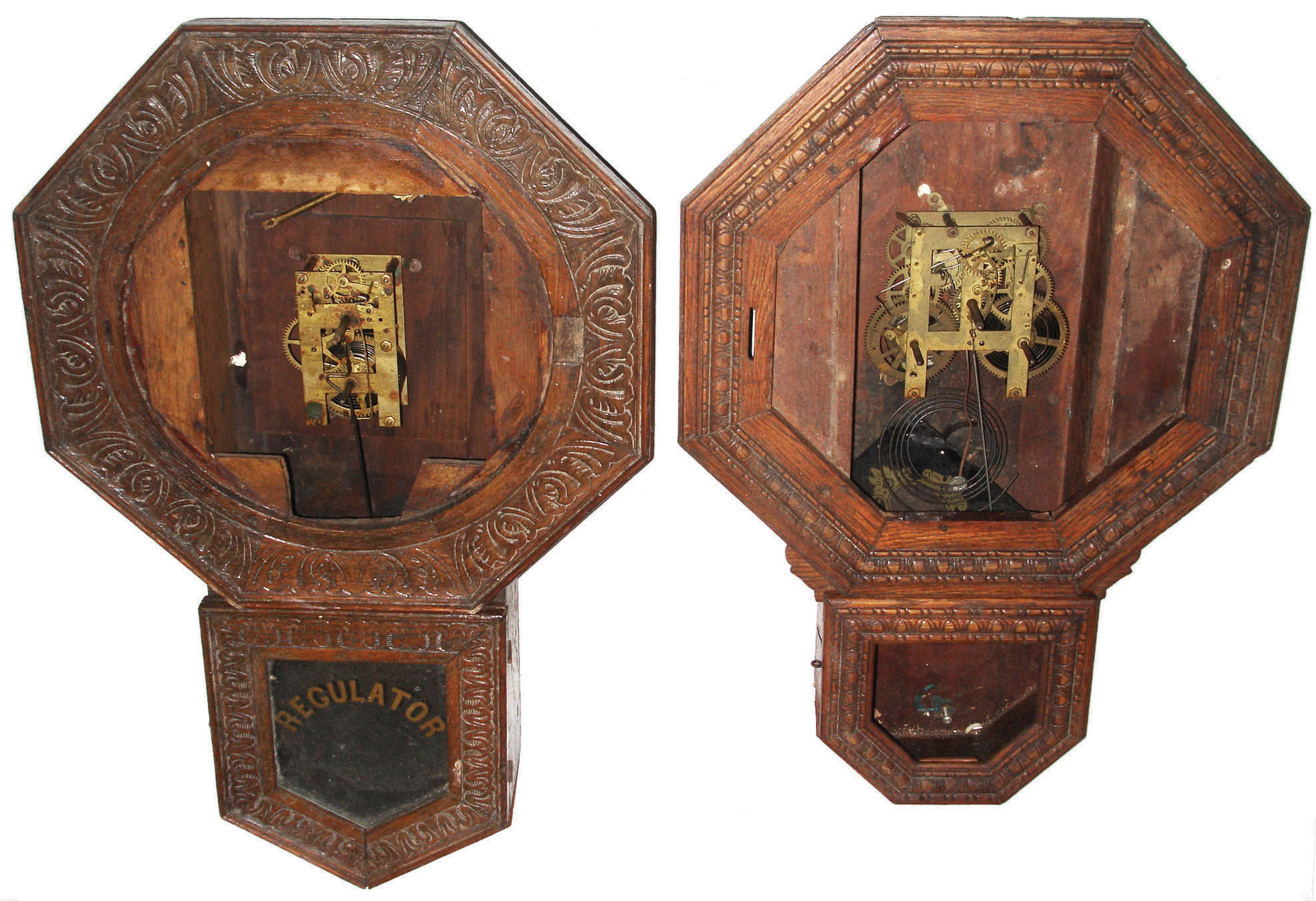 Clocks- 5 (Five) Connecticut wood 8 day drop octagon hanging school clocks, late 19th century — Antique Clocks Price Guide