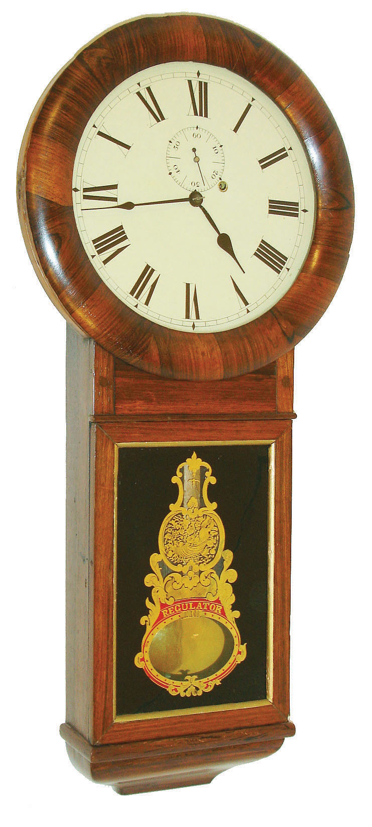 Seth Thomas Clock Co., Thomaston, Conn., "Regulator No. 1", 8 day, weight brass movement rosewood grained wall clock or timepiece, c1874 — Antique Clocks Price Guide