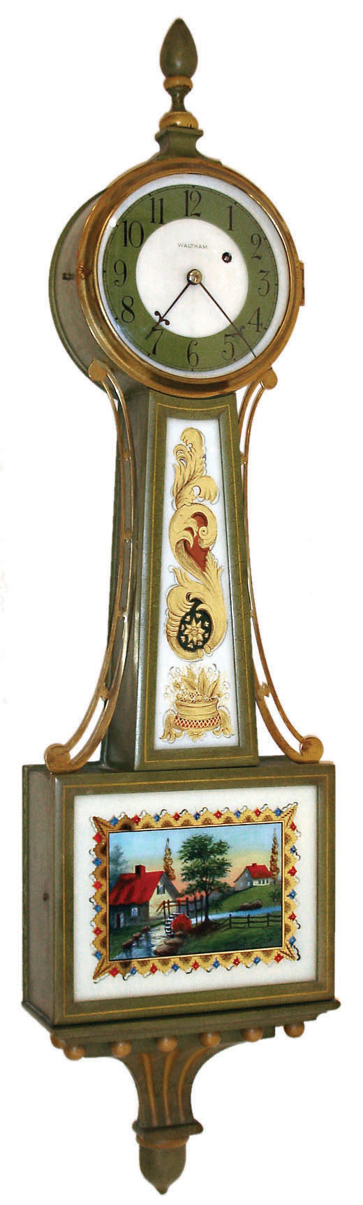Waltham Watch Co., Waltham, Mass., 8 day, weight patent or banjo timepiece, c1930 — Antique Clocks Price Guide