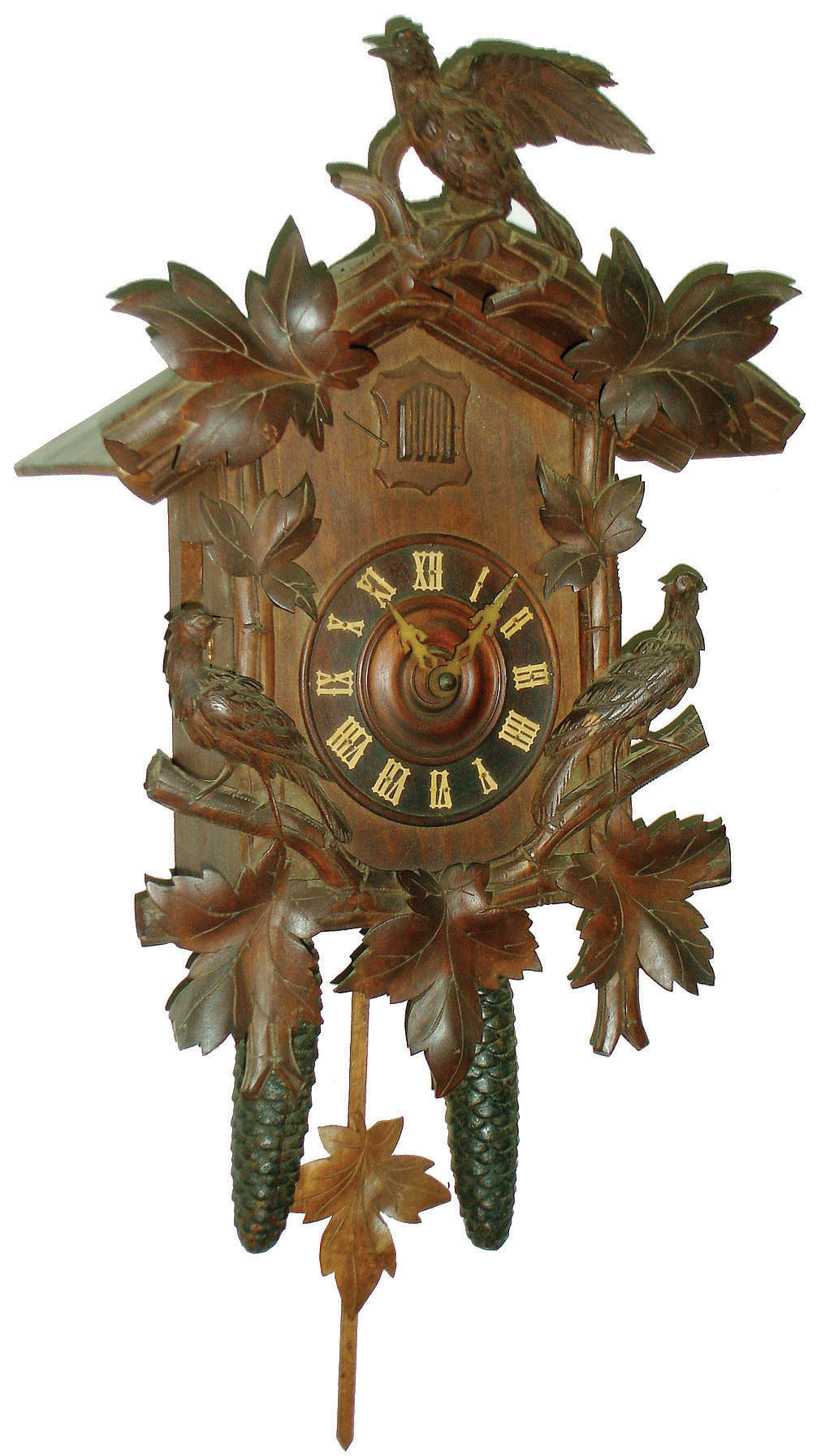 I.B. and Co. German carved wood 8 day time and strike cuckoo wall clock, dated 1907 — Antique Clocks Price Guide