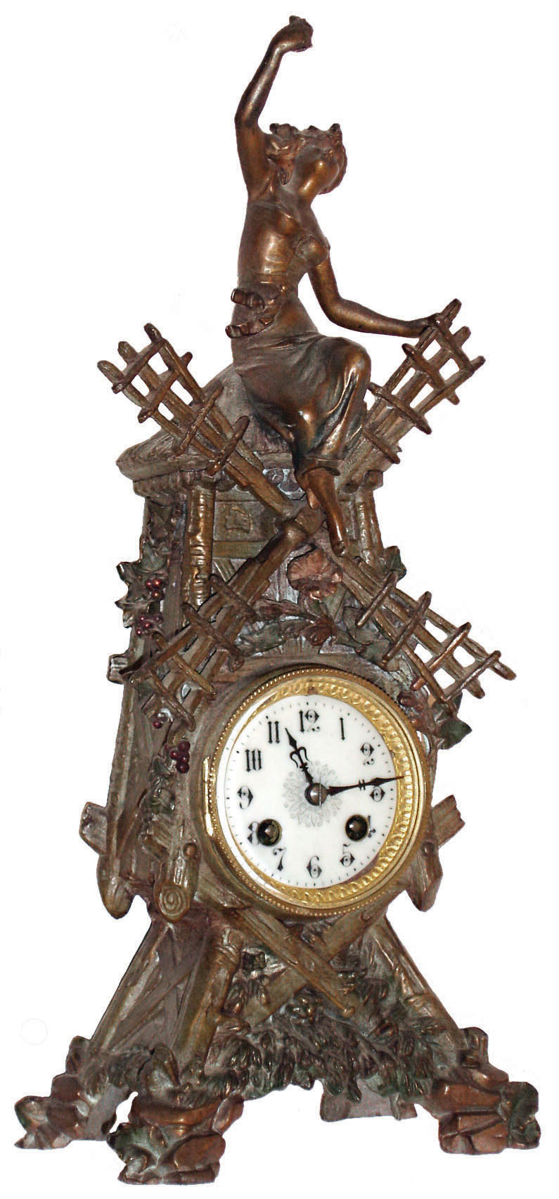 French cast bronze figural 8 day time and strike mantel clock, c1902 — Antique Clocks Price Guide