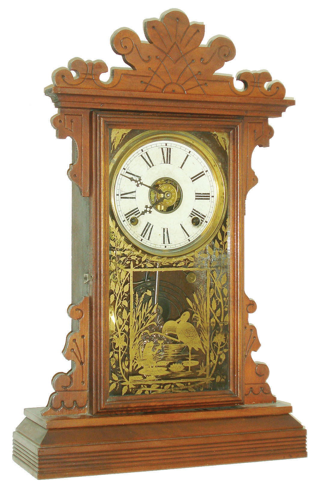 E. N. Welch Mfg. Co., Forestville, Conn., "Sylva", 8 day, time and strike walnut mantel clock, c1889 — Antique Clocks Price Guide
