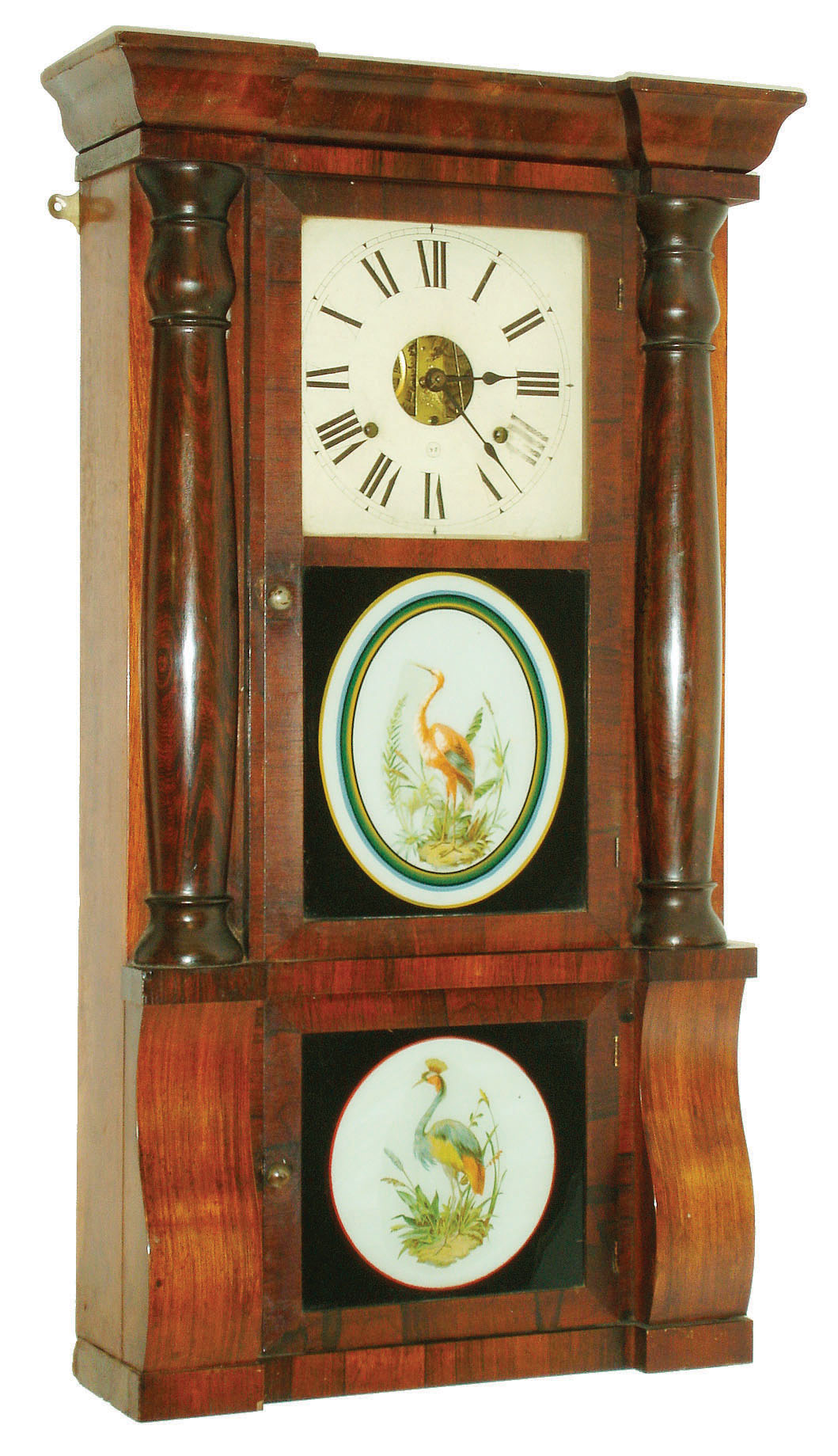 Seth Thomas Clock Co., Thomaston, Conn., 8 day, time and strike weight brass movement column and cornice shelf clock, c1875 — Antique Clocks Price Guide