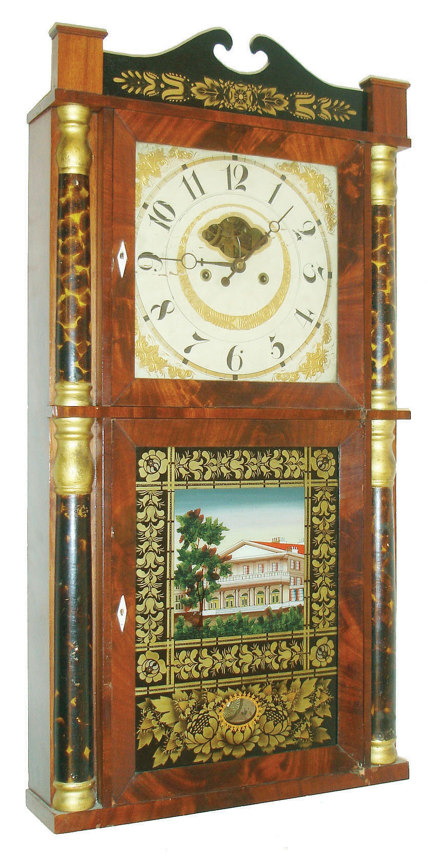 Eli Terry, Jr., Terrysville, Conn., 8 day, time and strike weight brass movement double decker shelf clock, c1835 — Antique Clocks Price Guide