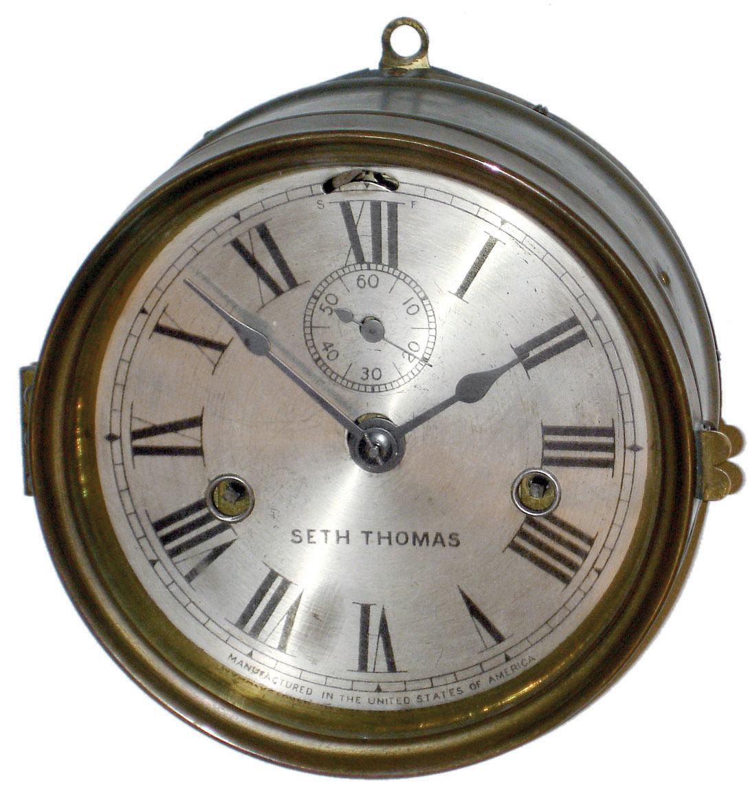 Seth Thomas Clock Co., Thomaston, Conn., brass 8 day time only engine room clock, c1910 — Antique Clocks Price Guide