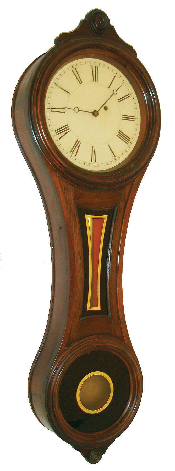 E. Howard & Co., Boston, Mass., "No. 8 Regulator" figure eight wall clock, 8 days, time only, weight driven movement signed "HOWARD & DAVIS BOSTON" in a walnut case with painted metal dial and reverse painted tablets, c1870 — Antique Clocks Price Guide