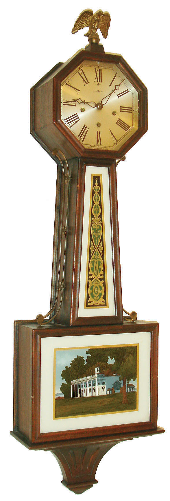 New Haven Clock Co., New Haven, Conn., "Washington", 8 day, time, strike and Westminster chime banjo clock.  c 1923 — Antique Clocks Price Guide
