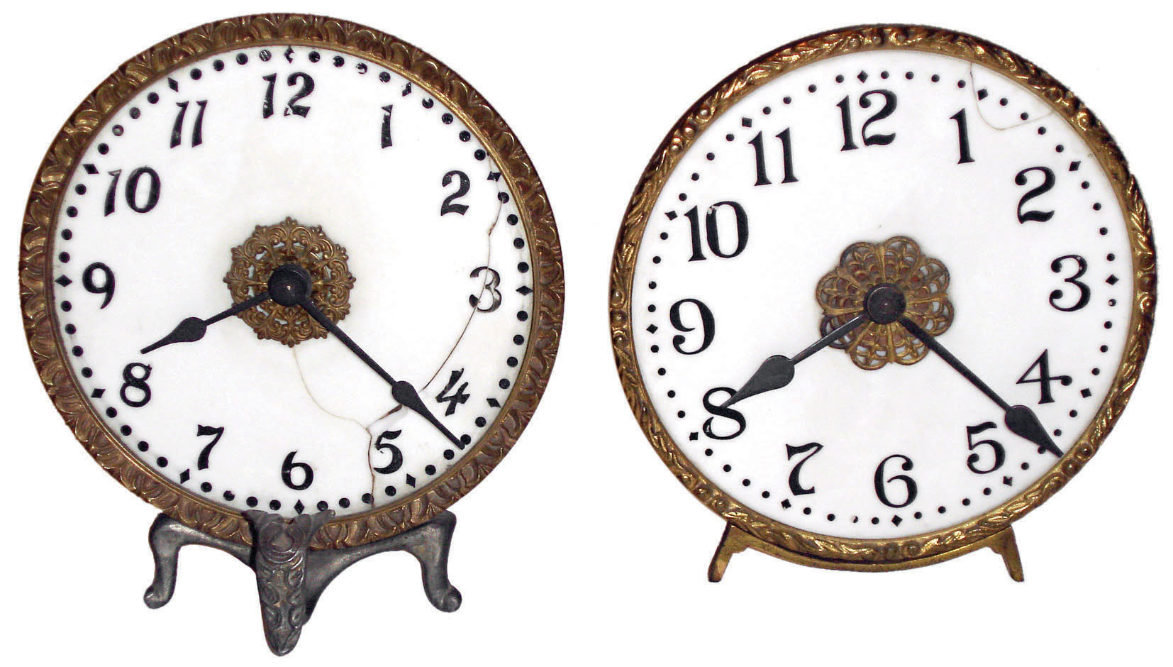 Clocks- 2 (Two) illuminated milk glass and brass 30 hour time only clocks, c1890 — Antique Clocks Price Guide