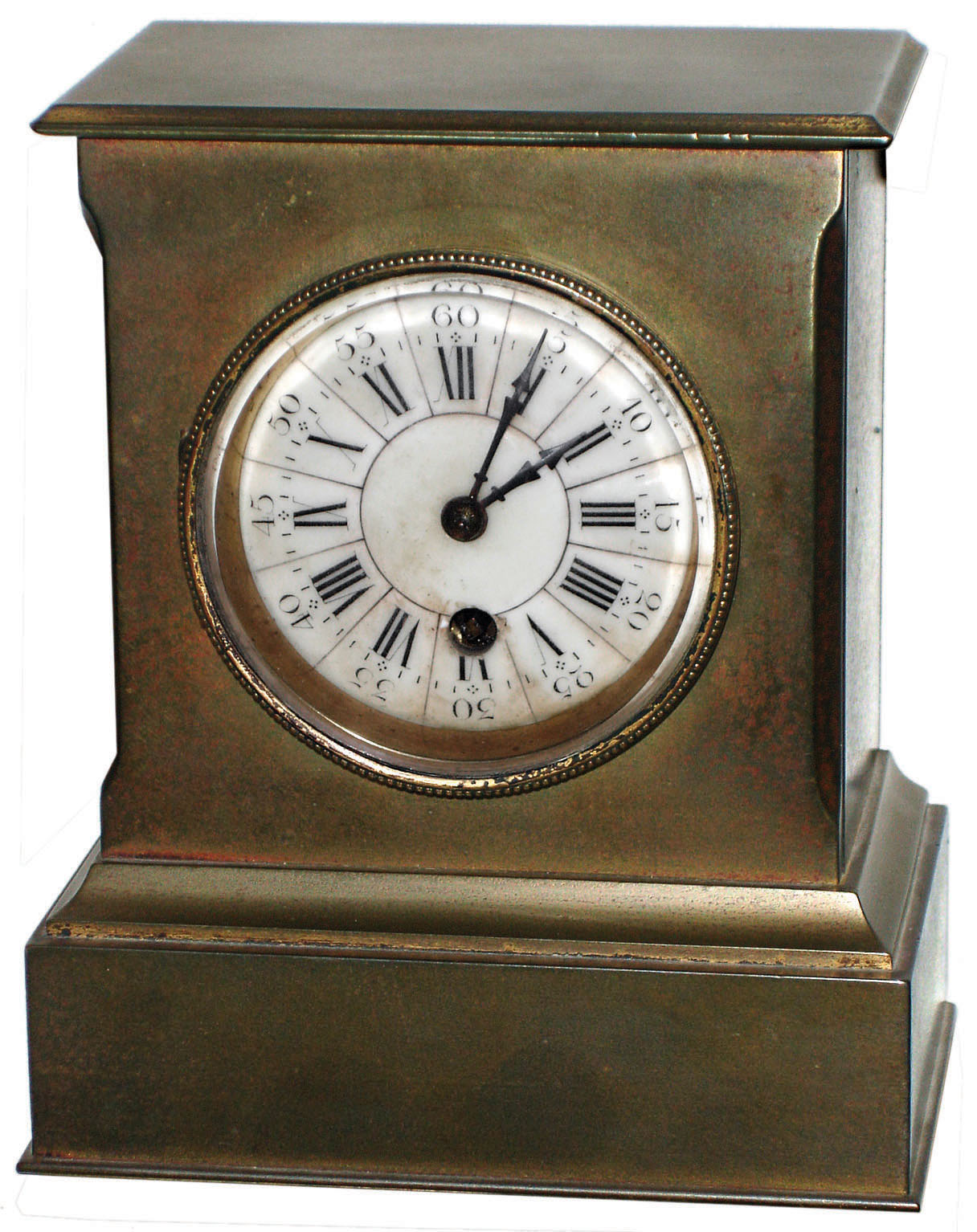 French small brass 8 day time only desk clock, cylinder escapement, c1910 — Antique Clocks Price Guide