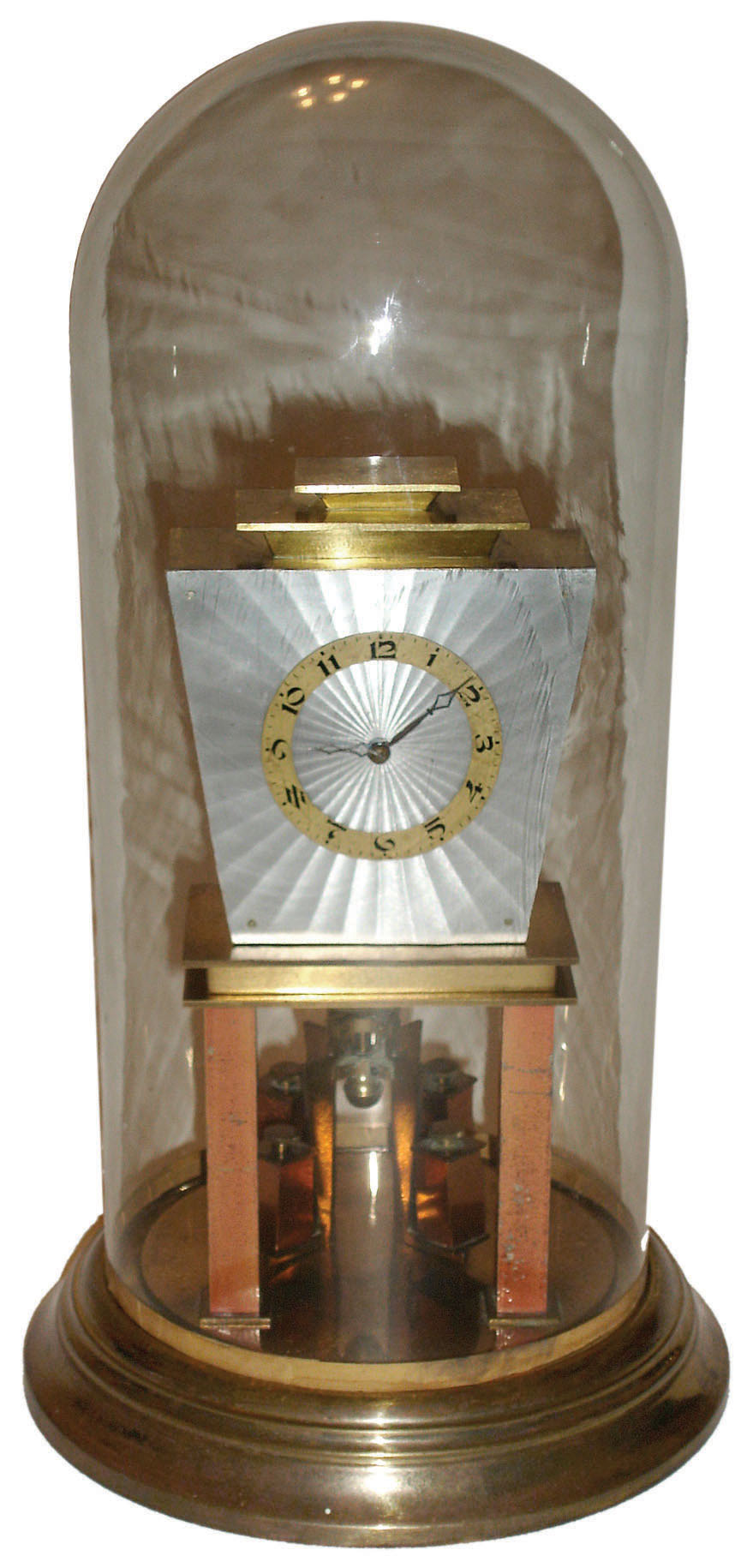 Mayer, Germany, Art Deco brass 400-day anniversary time only clock with glass dome, c1935 — Antique Clocks Price Guide