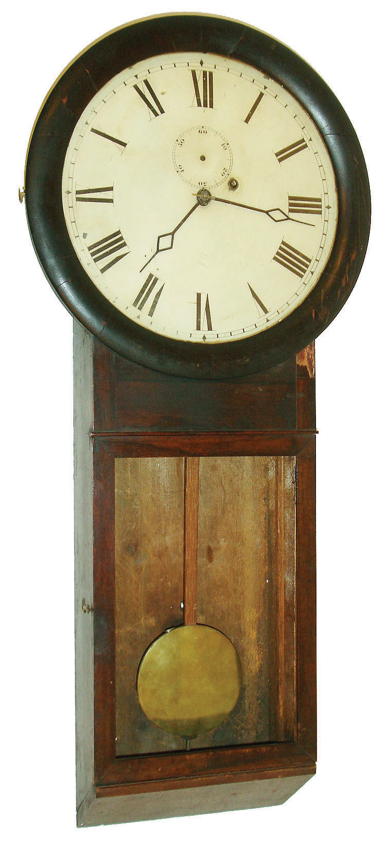 Silas B. Terry, Terryville, Conn., 8 day, weight brass movement regulator wall clock or timepiece, c1855  Seth Thomas bought the rights to manufacture this  clock model commonly known as the Regulator No. 1. — Antique Clocks Price Guide