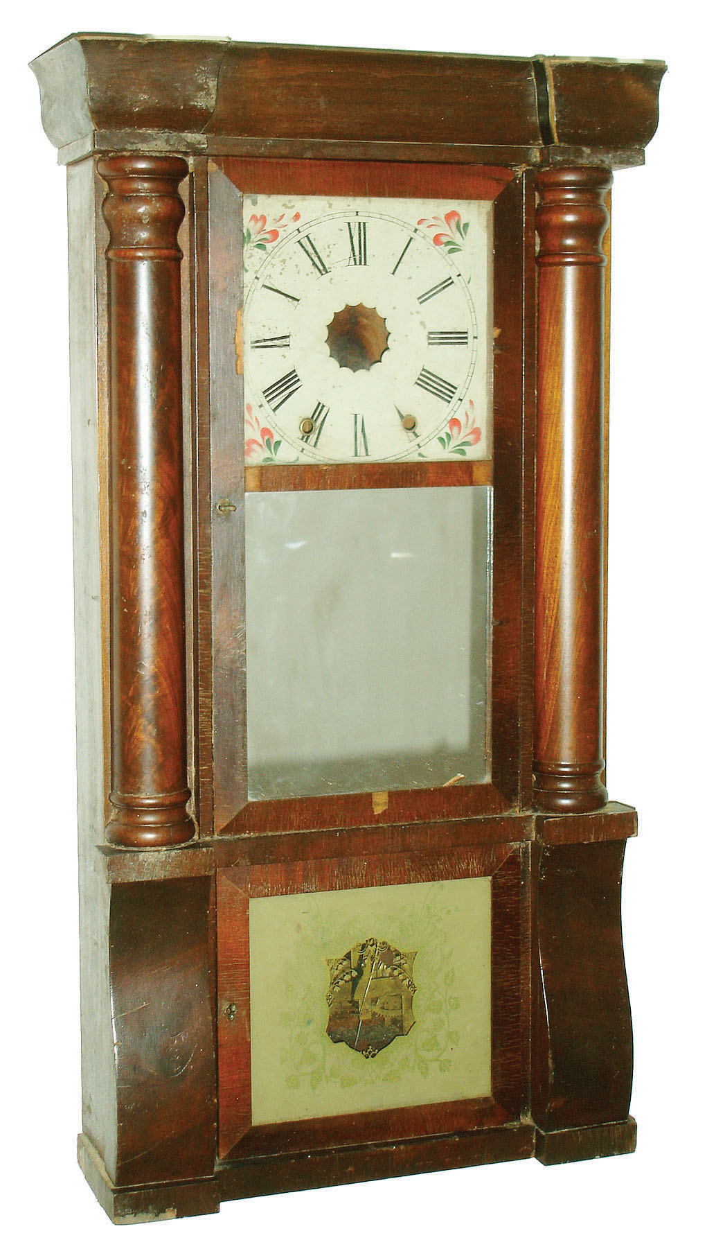 Clocks- 2 (Two) mahogany 8 day time and strike weight driven column and cornice shelf clocks:  Birge, Peck, & Co. Bristol Conn.; and Jerome & Company, New Haven, c1875 — Antique Clocks Price Guide