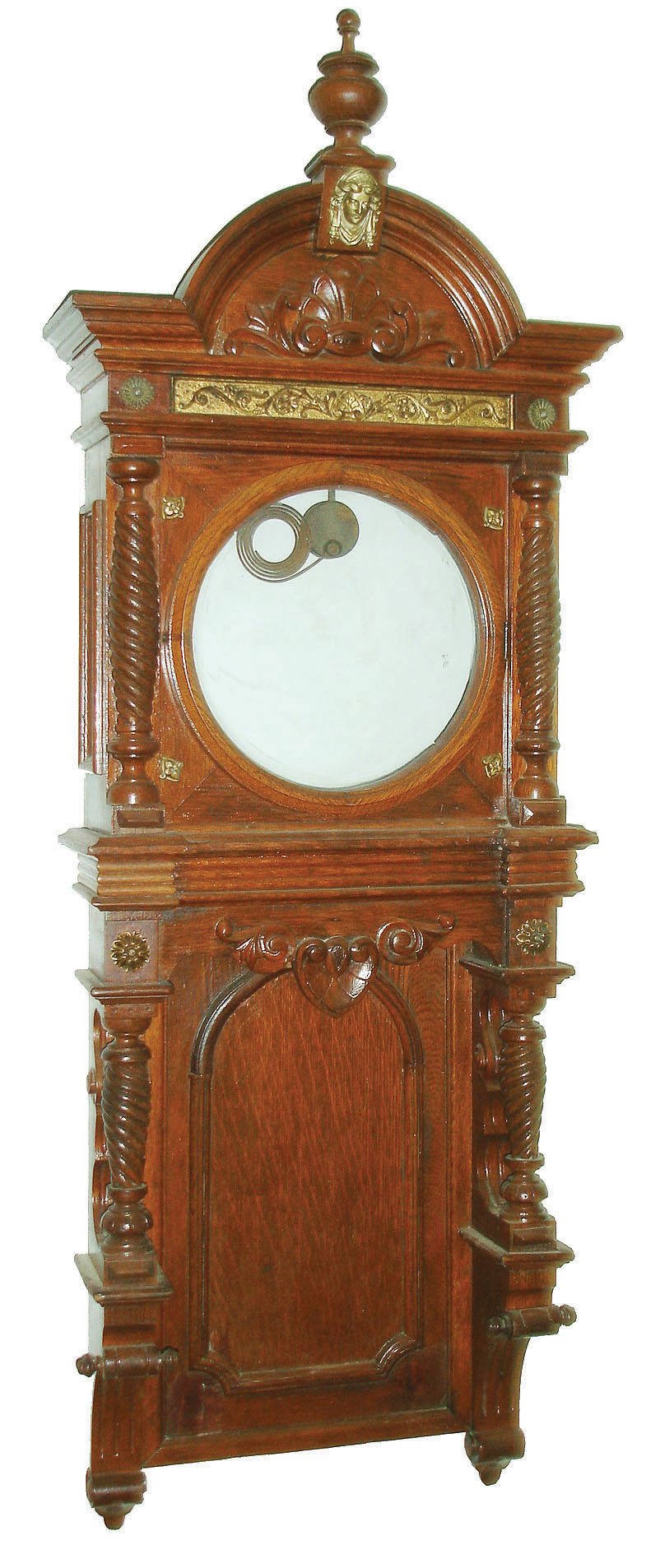 Waterbury Clock Co., "Augusta" CASE ONLY oak hanging clock, c1893 — Antique Clocks Price Guide