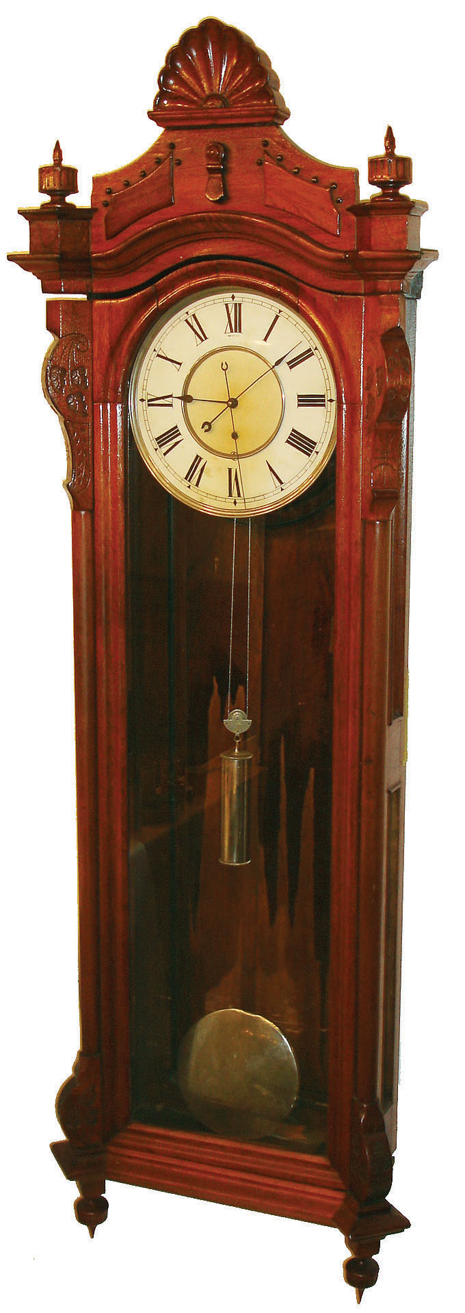 Seth Thomas Clock Co., Thomaston, Conn., "Regulator No. 16" wall clock, 8 days, time only, weight driven movement in a walnut case with papered metal dial, c1880 — Antique Clocks Price Guide
