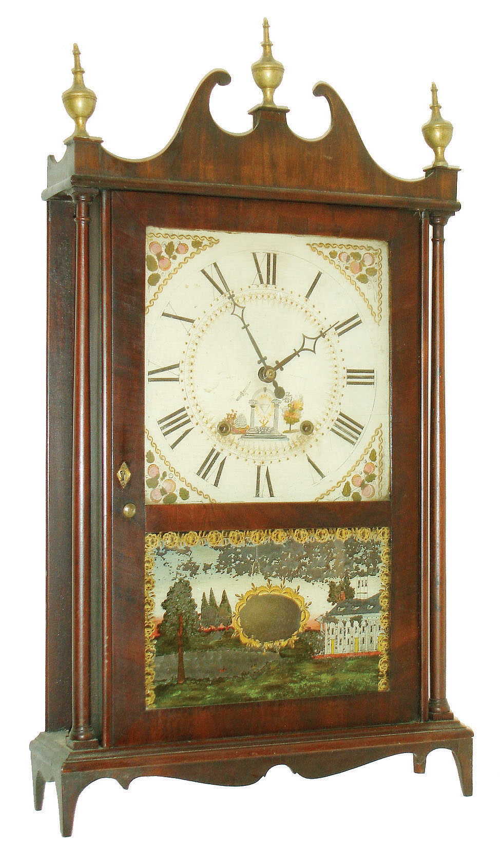 Silas Hoadley, (Hoadly), Plymouth, Conn., 30 hour, time and strike weight wood movement pillar & scroll shelf clock, c1825 — Antique Clocks Price Guide