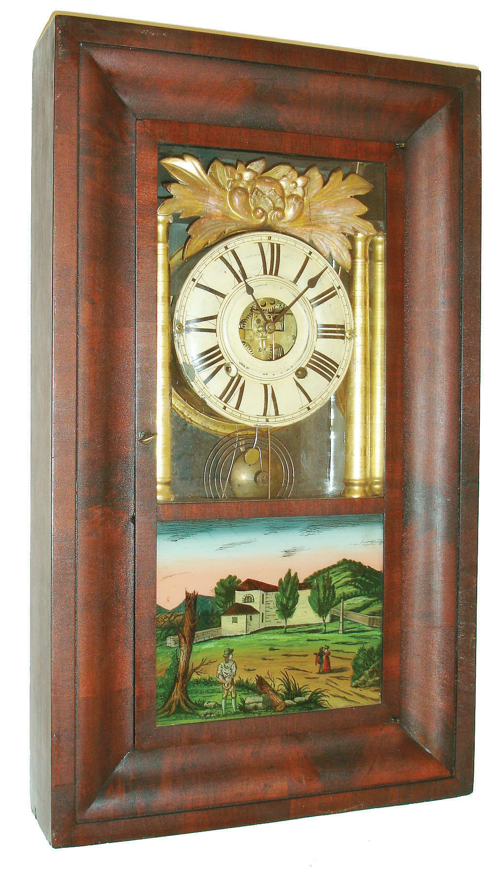 Hills, Goodrich & Co., Plainville, Conn., or Joseph Ives, 8 day, time and strike, O.G. column shelf clock with an Ives' cast iron back plate brass movement, c1842 — Antique Clocks Price Guide