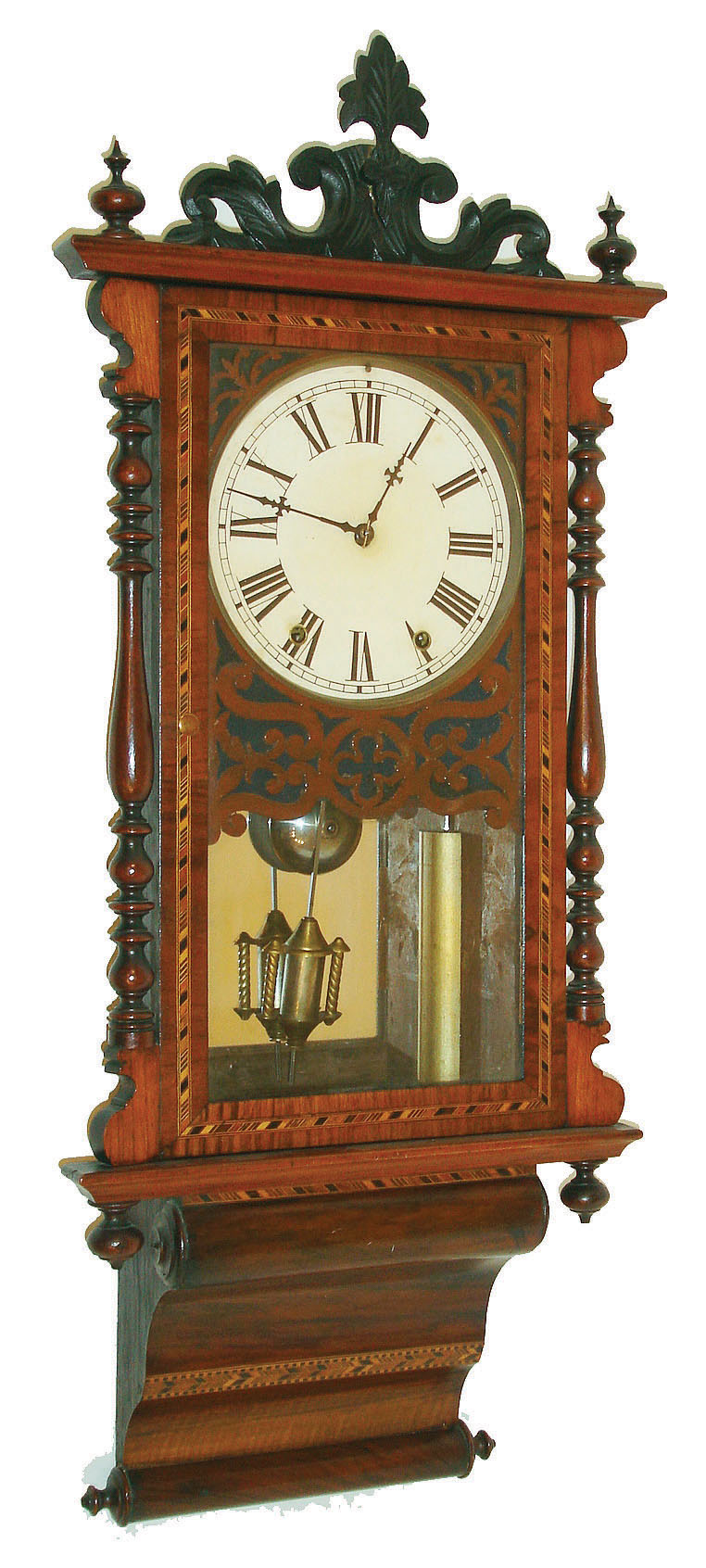 Anglo-American, 8 day, time and strike inlaid wall clock c.1880, — Antique Clocks Price Guide