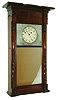 Asa Munger, Auburn, New York, 8 day, time and strike weight brass movement "Flat-Top" or "Ironing Board Top"  carved half column and cornice top wall or shelf clock, c1830