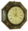 Litchfield Manufacturing Co., Litchfield, Conn., 8 day, time and strike spring brass lever movement large octagon paper mache wall clock or timepiece. Rare, c1850
