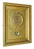 Austria, Ramenuhr or picture frame clock, the gilt frame with egg and dart molding, brass engine turned bezel with gilt acanthus carved surround, applied brass ornament with eagle at aperture for pendulum, silvered engine turned Roman numeral dial with blued steel hands, 3 train brass movement of two day duration, grand sonnerie striking on two gongs, pierced brass pendulum with silk thread suspension, c1830