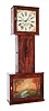 Connecticut banjo, 30 hour, time and strike, two weight driven, wooden works movement in a mahogany veneered case with painted wooden dial, c1830