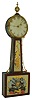Aaron Willard Jr., Boston, Mass., (attributed), banjo wall clock, 8 days, time only, weight driven movement in a mahogany veneer and cross banded case with reverse painted throat and lower glass tablets and painted metal dial, c1820