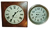 Clocks- 2 (Two) The Standard Electric Time Co., Springfield, Mass. hanging slave or subsidiary clocks: square oak; round nickel plate; c 1930