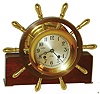 Chelsea Clock Co., Boston, 4.5" dial brass and bronze 8 day ship's bell clock, with hardwood cradle, c1960