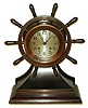 Chelsea Clock Co., Boston, Mass., "Mariner" 4.5" dial "Yacht Wheel" bronze and mahogany stand 8 day ship's bells marine clock, 1929