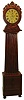 Robert Strang., Alloa., Scotland, tall clock, 8 days, time and gong strike, weight driven movement in a mahogany and crotch mahogany fluted hollow column case with round head, flower petal feet, foliate fretwork and painted round iron dial, c1840