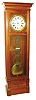 French jeweler's regulator standing floor clock, 8 days, time only, weight driven movement with pinwheel escapement and gridiron pendulum in a custom made black walnut case with carved moldings, recessed burled panels surrounded by picture frame moldings and white enamel dial with sweep seconds signed "Lamy LaCroix a Paris", c1880