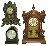 Clocks- 3 (Three): a small Seth Thomas time and strike, an Ingraham walnut shelf clock and a small American Clock Co iron front