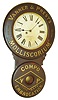 Baird Clock Co., Plattsburgh, NY, "Vanner & Prest's Molliscorium" advertising wall clock, 8 days, time only, spring driven movement in wooden case with paper mache doors and paper dial, c1893