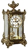 Ansonia Clock Co., New York, "Marquis" brass and beveled glass 8 day time and strike visible escapement crystal regulator with rhinestone highlights on dial and pendulum, c1905