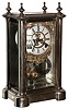 Ansonia Clock Co., New York, "Symbol Extra" silver plated stamped brass and beveled glass 8 day time and strike mantel clock, visible escapement, c1894