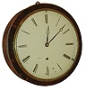 C. Jerome, New Haven, Ct., 8 day gallery timepiece, turned hardwood case with mahogany veneered front, glazed brass bezel with Roman numeral, signed white painted metal dial, black painted pierced spade hands, brass fusee movement on mahogany seat board, brass clad pendulum, rear door with printed paper label, and removable lower panel for pendulum access, c1850
