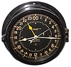 Chelsea Clock Co., Boston, Mass., U.S. Navy 8 day 8.5" black 24-hour dial  time-only phenolic case wall clock, 1945