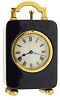 Probably Asprey & Co., London, miniature minute repeating carriage clock, Swiss movement with lever platform and cut bimetallic balance, in tortoise shell case with 18 karat yellow gold hardware, white enamel dial with Roman numerals, blued steel hands, gold mounts marked "A. & Co. Ltd." and with London standard mark and date letter for 1910