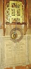 Wm. L. Gilbert & Co., Winsted, Conn., 8 day, time and strike weight brass movement shelf clock, c1858.  This case was designed by Chauncey Jerome as noted in the label pasted inside the door that reads: "Patented April 14, 1857, by Chauncey Jerome",