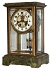 Gilbert Clock Co., Winsted, Conn., "Arden" Brazilian green onyx, brass and beveled glass 8 day time and strike crystal regulator mantel clock, visible escapement, c1910